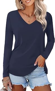 Women's Short-Sleeve/Long Sleeve V-Neck T-Shirt Elegant Basic Tunic Summer and Winter