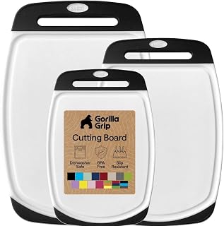 GORILLA GRIP Cutting Board, Slip Resistant and Nonporous, BPA-Free, Black | Durable Kitchen Chopping Mats, Juice Groove Border to Catch Liquid, Dishwasher Safe, Multi-size Food Boards, US Designed
