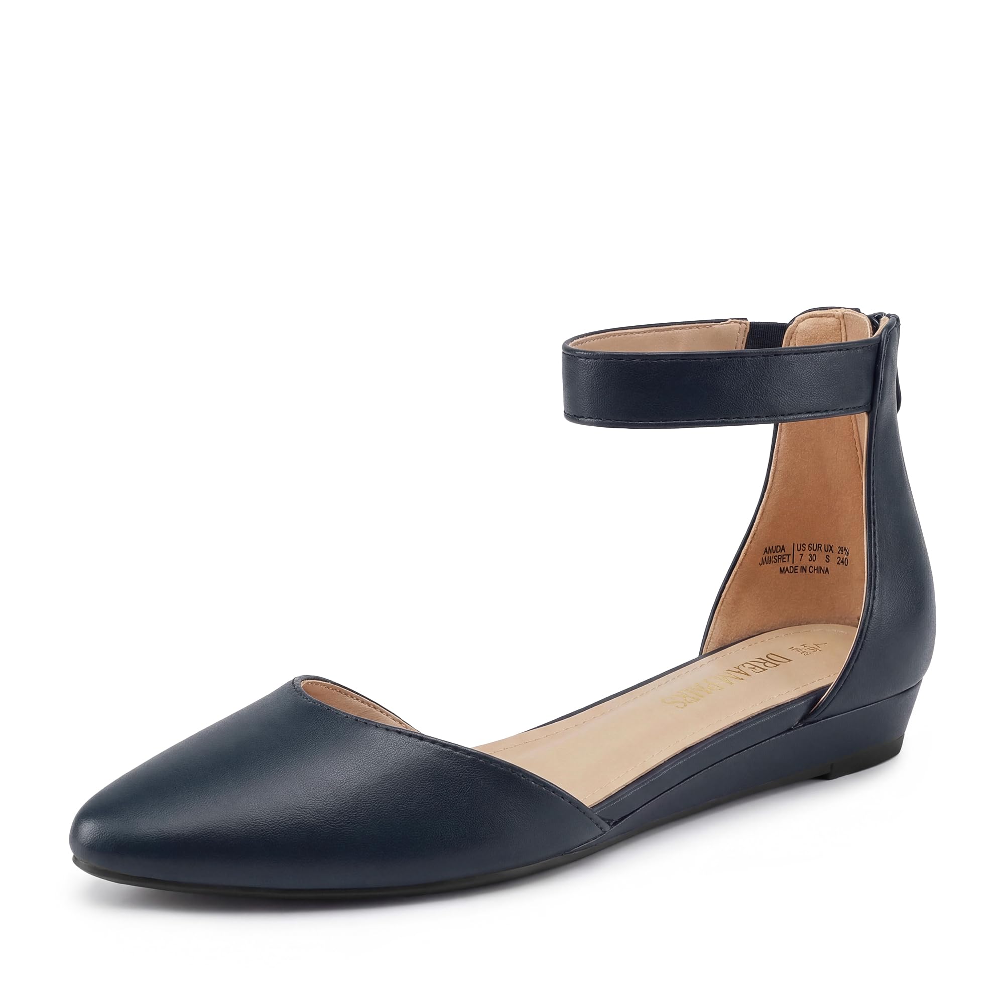 DREAM PAIRS Women's Comfortable Ballet Flat with low wedge ankle strap and zippe