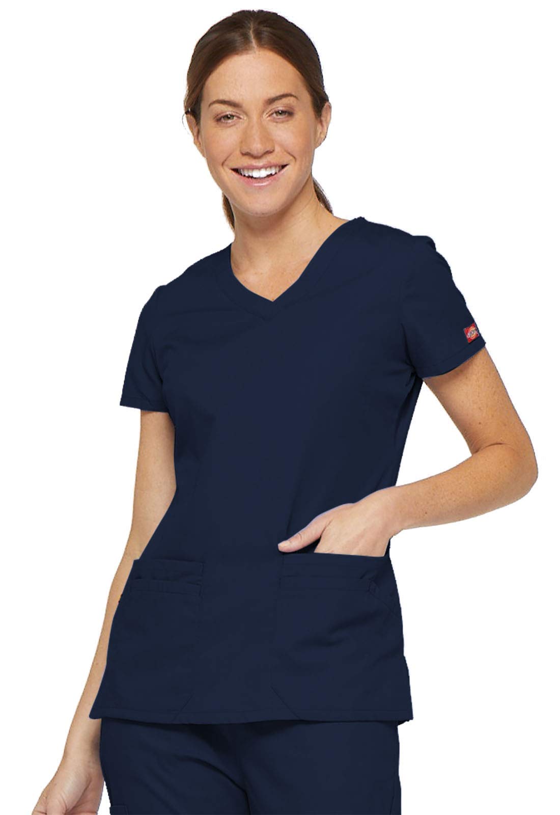 Dickies Women's EDS Signature V-Neck Top with Multiple Patch Pockets Medical Scr