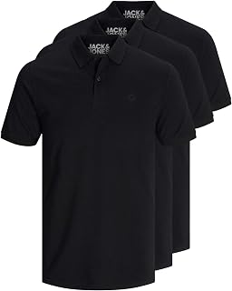 Jack & Jones 12171776 Pack of 3 Men's Polo Shirts Slim Fit Short Sleeve Black White Blue Grey XS S M L XL XXL