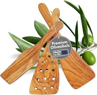 3-Piece Premium Spatula Set Made of Olive Wood, Made in the EU, High-Quality Kitchen Utensils, Easy to Clean and Durable (3-Piece Spatula Set)