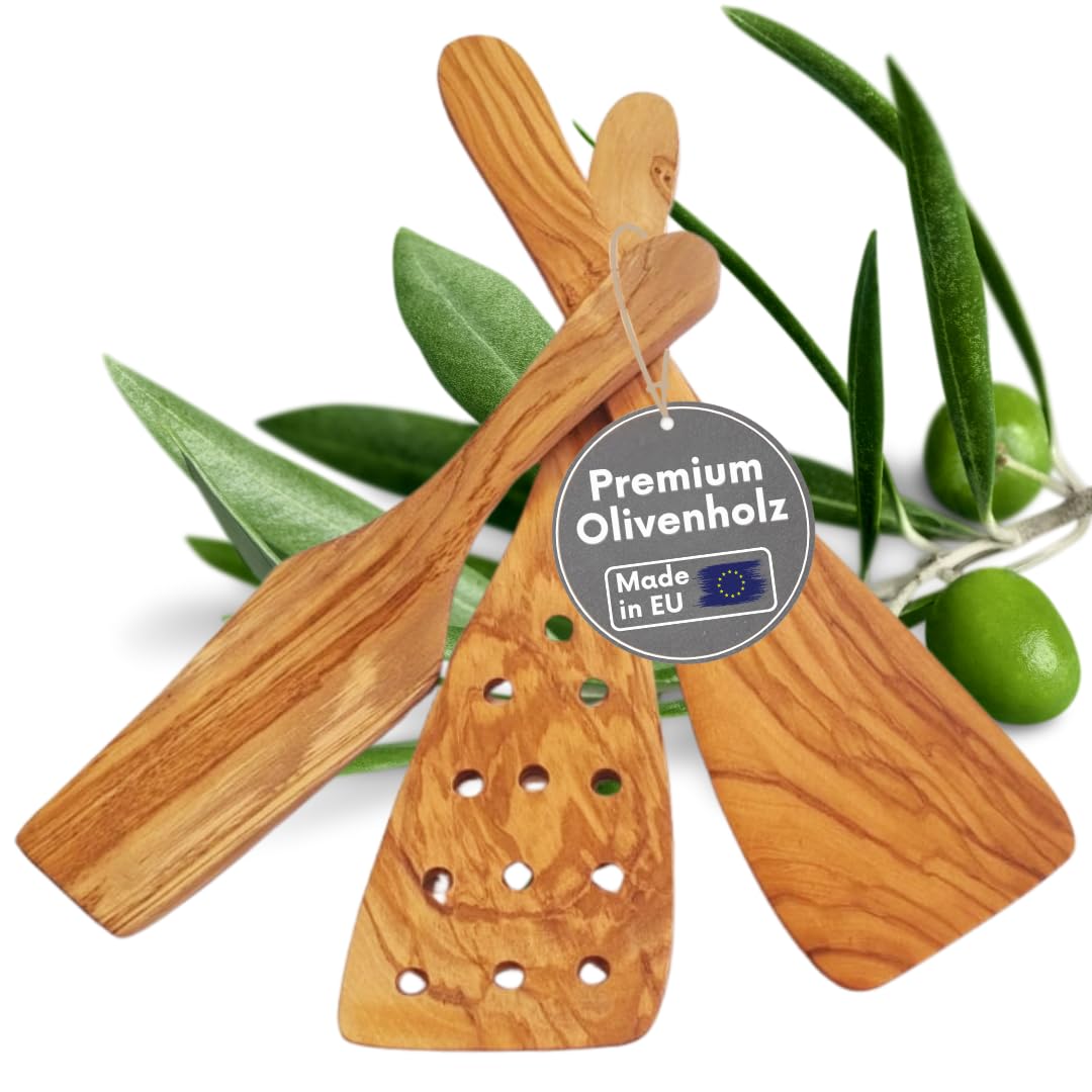 3-Piece Premium Spatula Set Made of Olive Wood, Made in the EU, High-Quality Kit