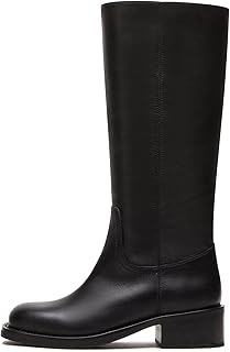 Women's Knee High Riding Boots Round Toe Side Zipper Chunky Block Heel Tall Boots Comfortable Pull on Wide Calf Boots