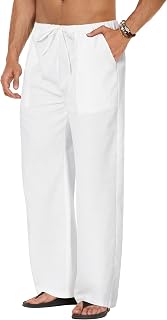 COOFANDY Men's Linen Loose Pants Lightweight Elastic Waist Pants Yoga Beach Pants