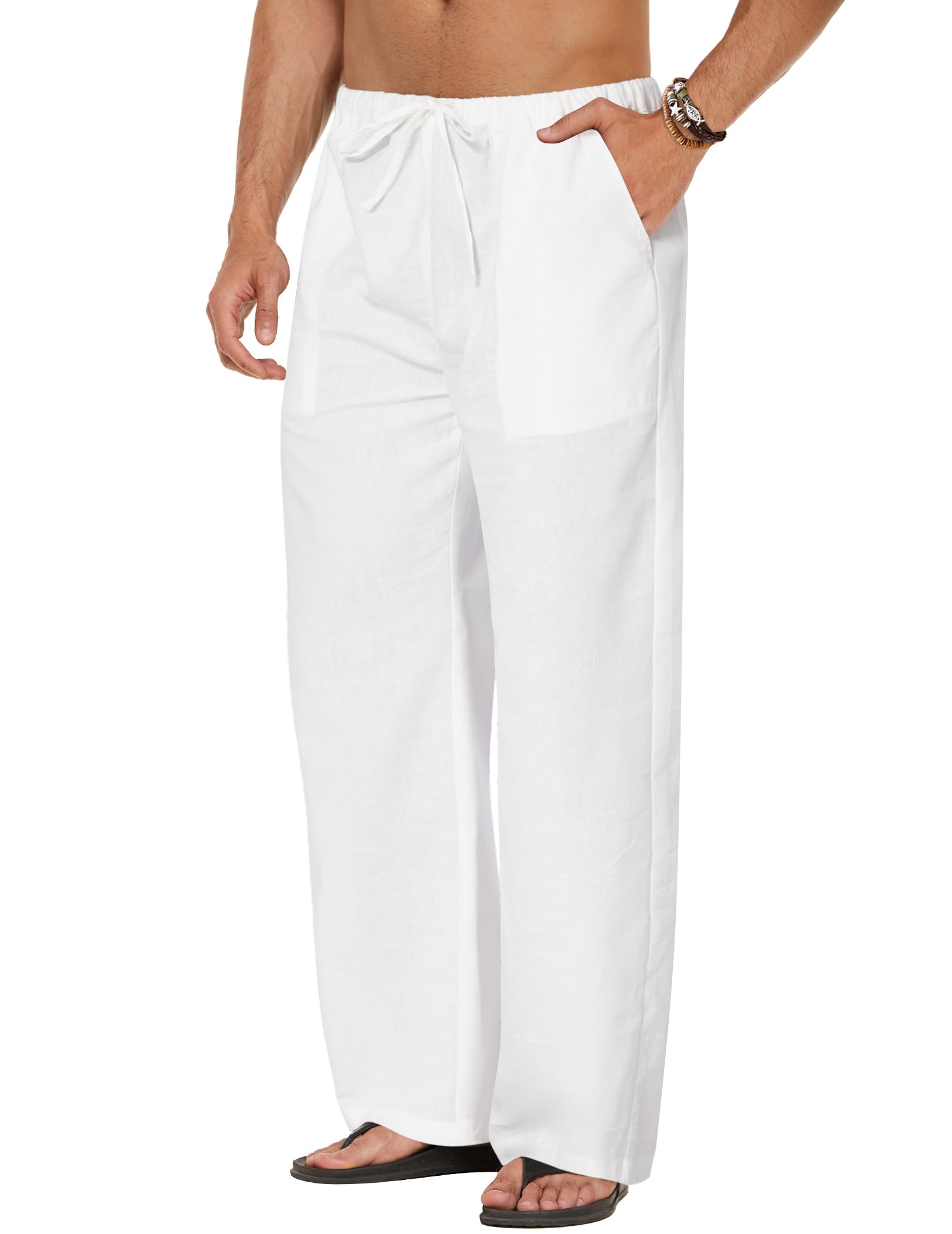COOFANDY Men's Linen Loose Pants Lightweight Elastic Waist Pants Yoga Beach Pant