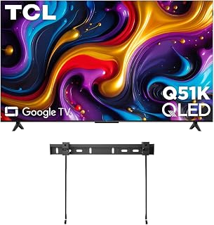 TCL 55" Q51K Series Q-LED 4K UHD HDR Smart TV with Google TV Dolby Vision, Dolby Atmos, Motion Rate 240, HDR 10+, Auto Game Mode + Free Wall Mount (2025) (Renewed)