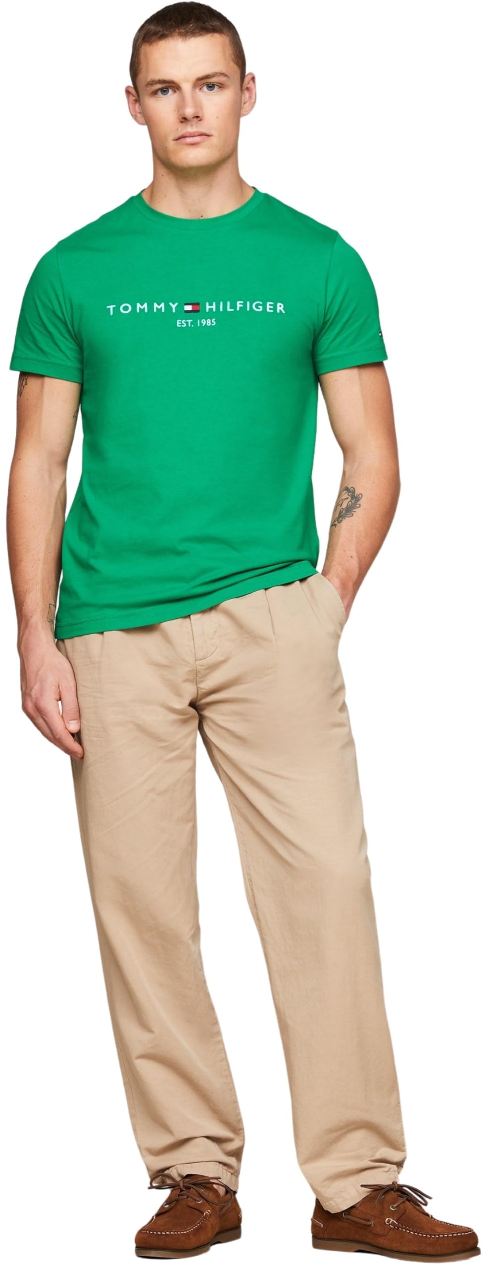 Tommy Hilfiger Men Tommy Logo Tee S/S T-Shirts, Green, S