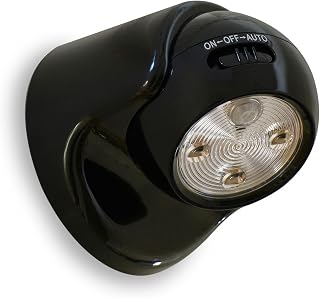 Auraglow Motion Sensor Security Light, Wireless Battery Powered PIR, Black | Indoor outdoor wall lamp for shed, garage, porch and loft, IP44, 4m detection range, detachable handheld torch