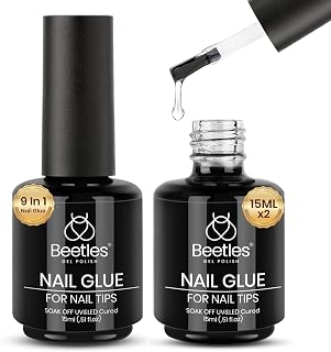 Beetles Gel Polish 9 in 1 Gel Nail Glue for Clear Acrylic Nail Tips | 2Pcs 15ml Long Lasting Nail Gel Kit for False Nails Tips, Base Blooming Nail Gel, U V Light Required, Gift for Women