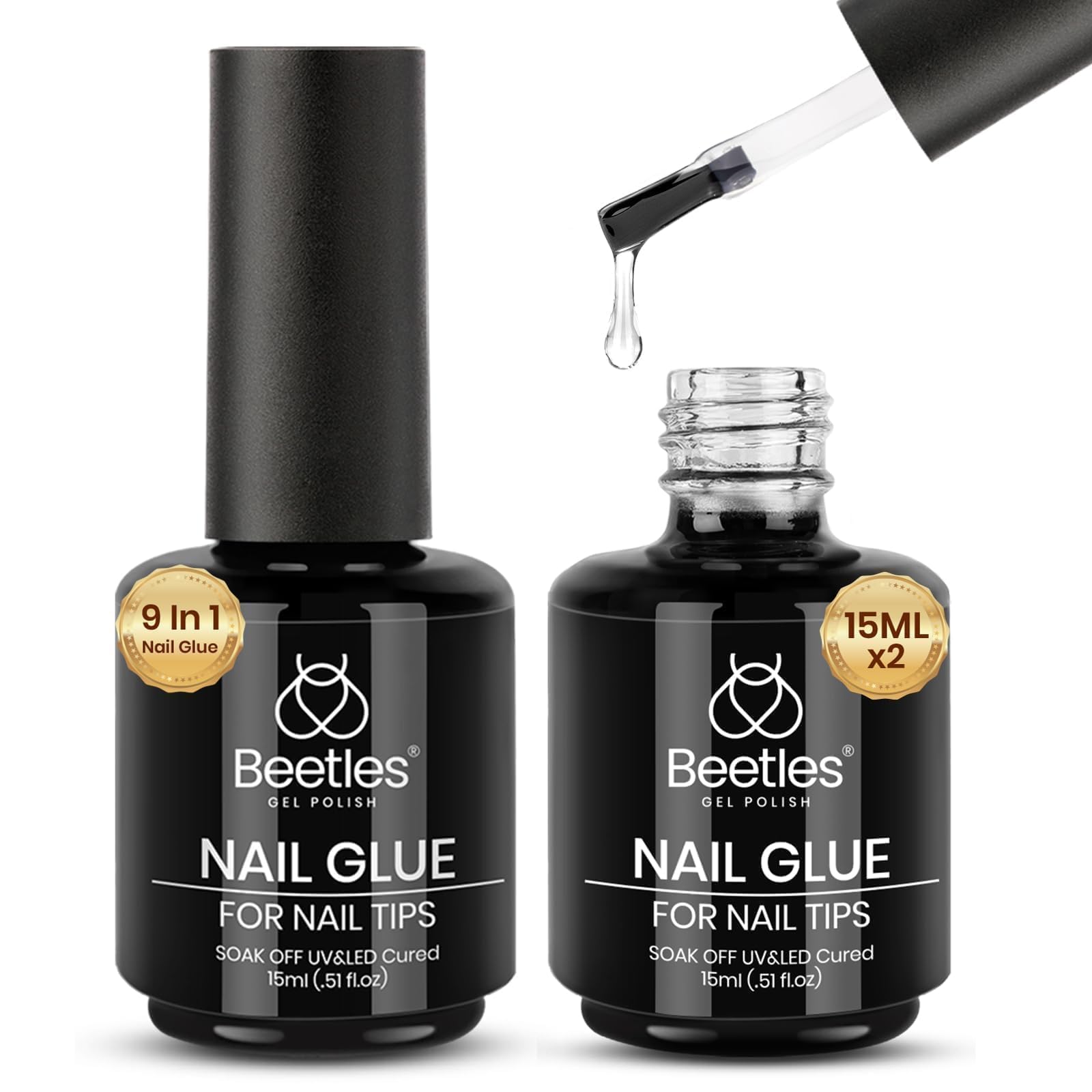 Beetles Gel Polish 9 in 1 Gel Nail Glue for Clear Acrylic Nail Tips | 2Pcs 15ml 