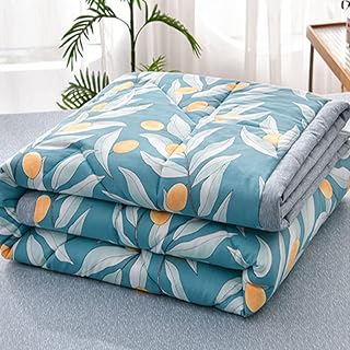 Chickwin Quilt Bedspread Double Single, 3D Simple Reversible Spring Autumn Quilt Summer Quilted Bed Blanket for Bedroom (180 x 200 cm, Lake Blue)