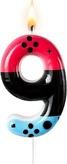 Gaming Controller Themed Number 1 Birthday Candle - Blue & Red Game Style Cake Topper for Birthday Decorations Supplies, Gamer Party Favors (Game Theme, 9)