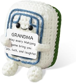 Seenelling Positive Mahjong Grandma Crochet Gifts for Women Men Handmade | Inspirational Mahjong Gift, Emotional Crochet Knitted Toy, Cute Doll for Mahjong Lover Winning Coworker Birthday Party