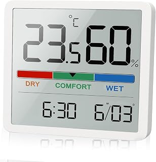 Digital Indoor Thermometer Hygrometer with Time & Date Display | High-Contrast LCD Room Temperature & Humidity Monitor, Magnetic/Wall/Stand, CR2032 Battery, for Home, Office & Reptile Tank