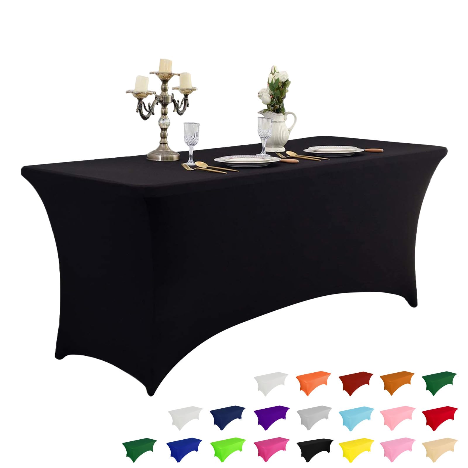 IVAPUPU 6FT Black Table Cloth for Rectangular Spandex Table Cover