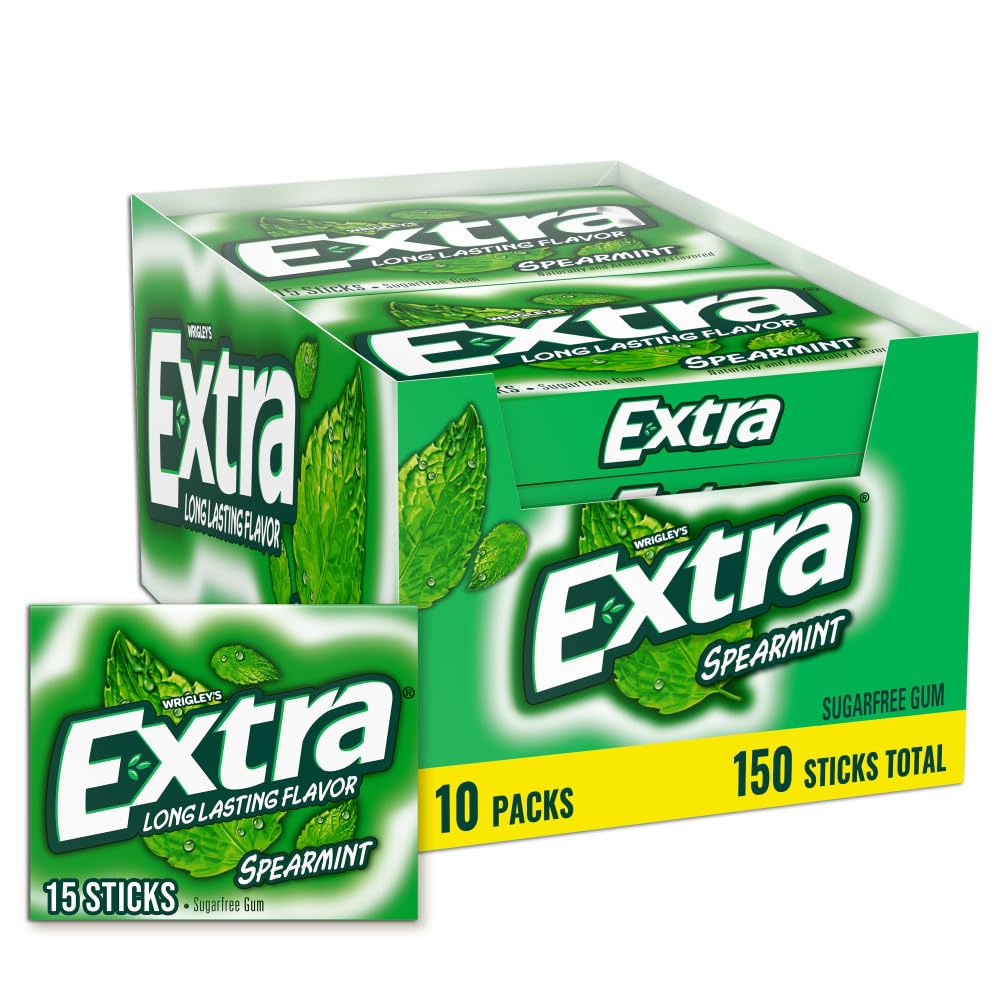 EXTRA Gum Spearmint Sugarfree Chewing Gum Bulk, 15 Count, 10 Pack | Long Lasting