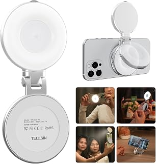 TELESIN C03 Magnetic Selfie Light, Phone Light for iPhone Magsafe | CRI97 360° LED Selfie Ring Fill Light with Mirror for Selfies/Photography/TikTok/Zoom Calls/Video Conference/YouTube
