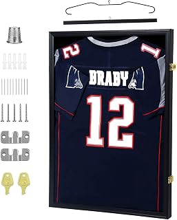 IHEIPYE Jersey Display Frame Case, Large Sport Jersey Shadow Box, Black | Lockable, UV Protection, Hanger, Baseball Basketball Football Soccer Hockey Shirt and Uniform