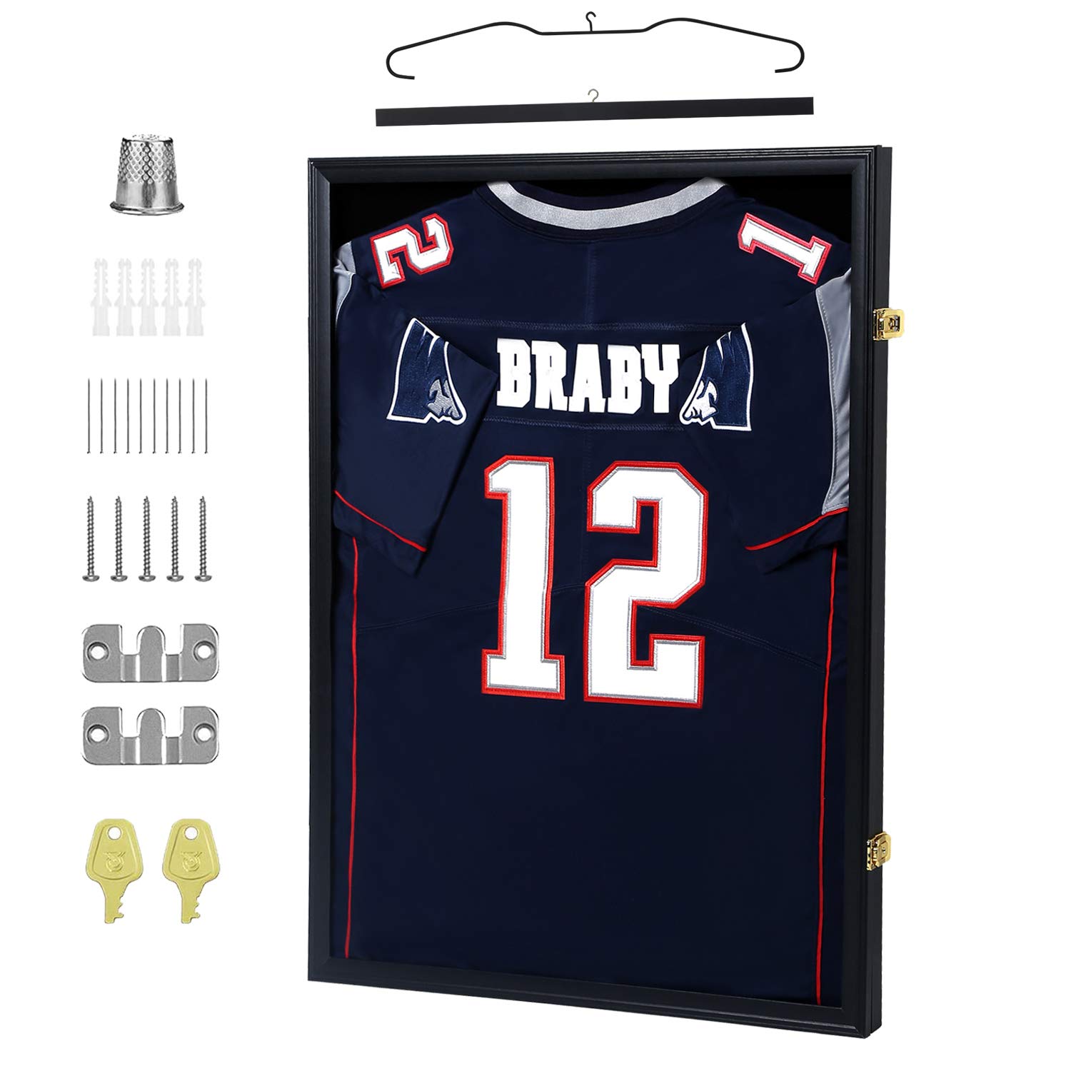 IHEIPYE Jersey Display Frame Case, Large Sport Jersey Shadow Box, Black | Lockab