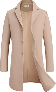 COOFANDY Men's Wool Blend Coat Winter Trench Coat Notched Lapel Collar Classic Coat with Pockets
