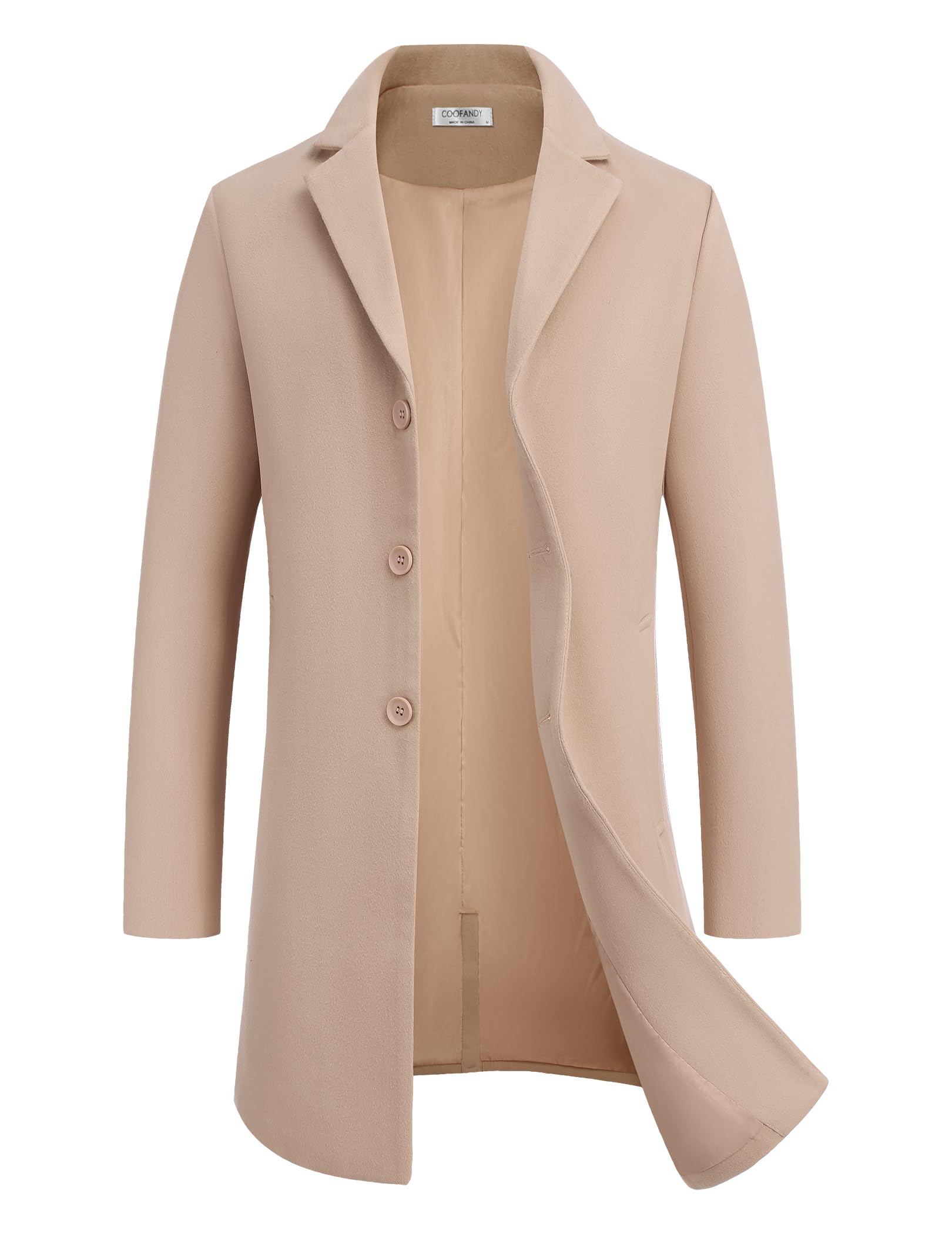COOFANDY Men's Wool Blend Coat Winter Trench Coat Notched Lapel Collar Classic C