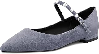 NobleOnly Women's Pointed Toe Mary Jane Low Heel Pumps Office Party Classic Buckle Shoes 1 cm Heels
