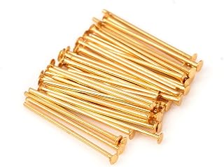 50pcs 304 Stainless Steel Flat Head Pins, Real 18K Gold Plated Metal End Straight Pin, DIY Jewelry Craft Making, Bracelet Necklace Earrings Pendant Supplies, 0.6x0.04 inch