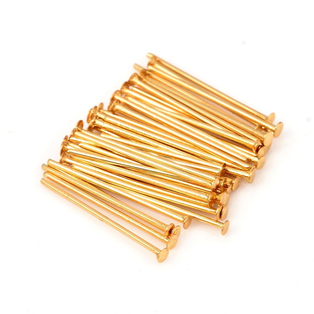 50pcs 304 Stainless Steel Flat Head Pins, Real 18K Gold Plated Metal End Straigh