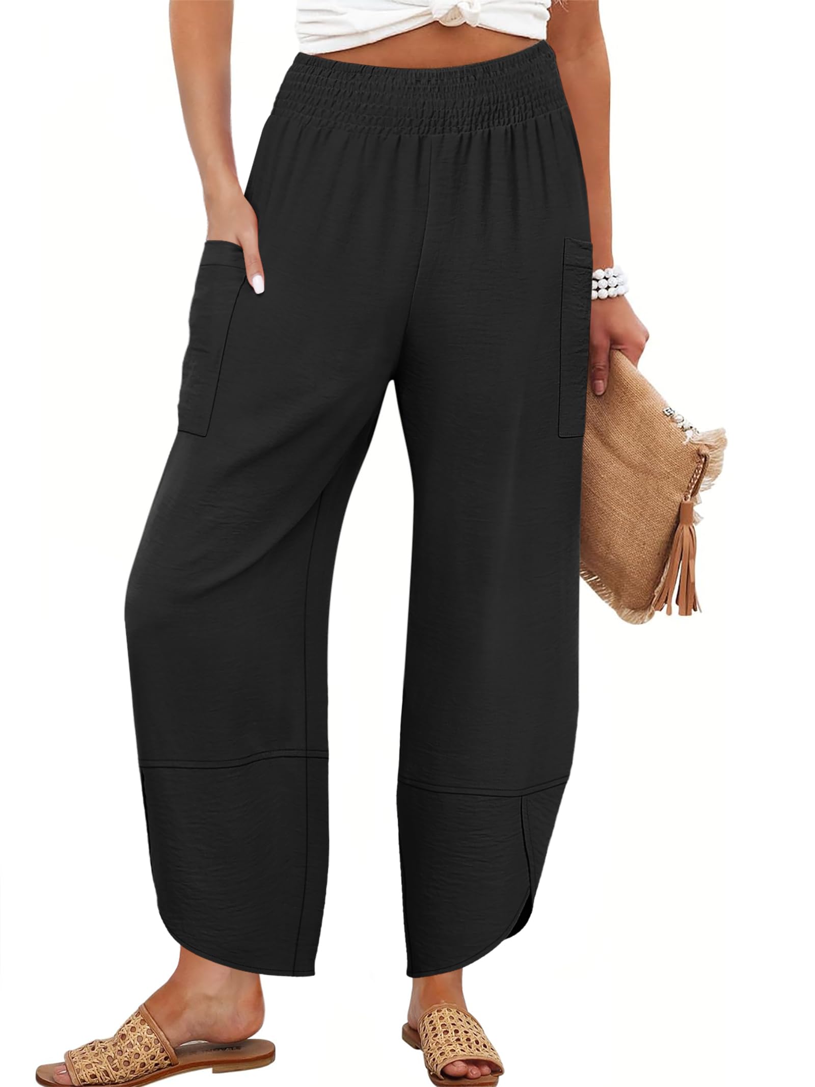 ANRABESS Womens Wide Leg Palazzo Capri Barrel Pants Cropped Trousers
