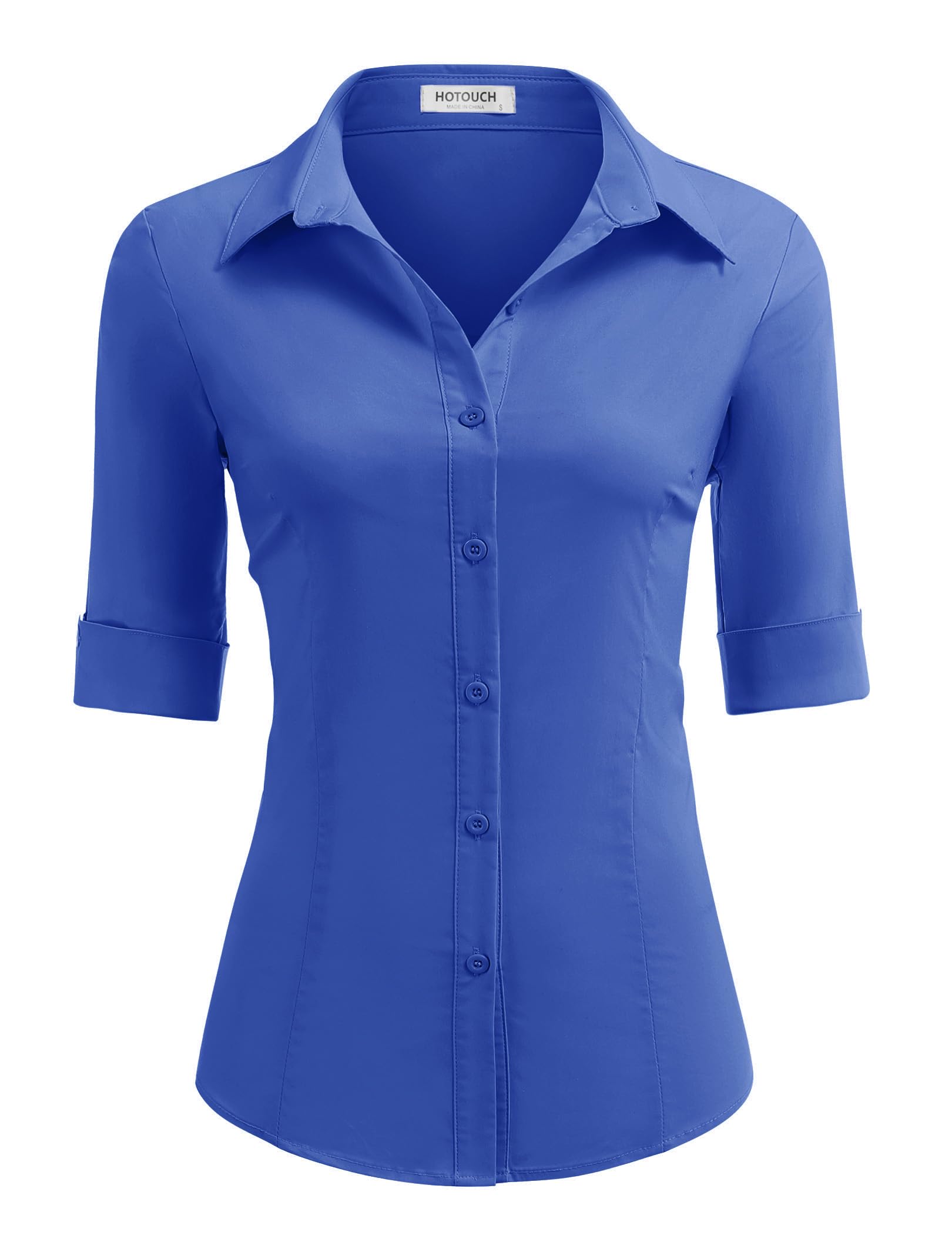 HOTOUCH Women's Basic Button Down Shirts 3/4 Sleeve Business Dress Shirts