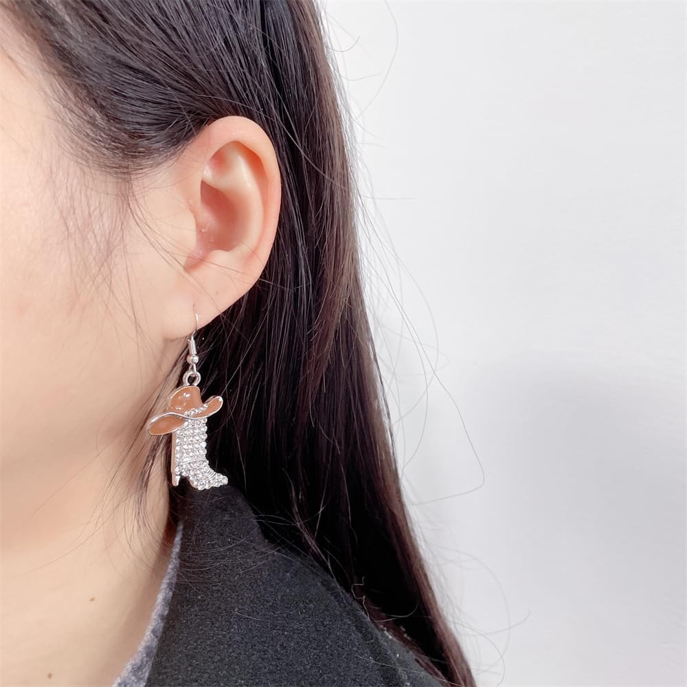 Rhinestone Western Boots Cowgirl Cowboy Dangle Drop Earrings for Women Dainty Bo