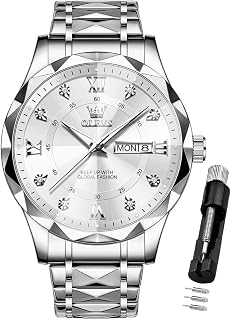 OLEVS Mens Luxury Casual Diamond Watches Big Dial Stainless Steel Waterproof Business Dress Analog Luminous Date Display
