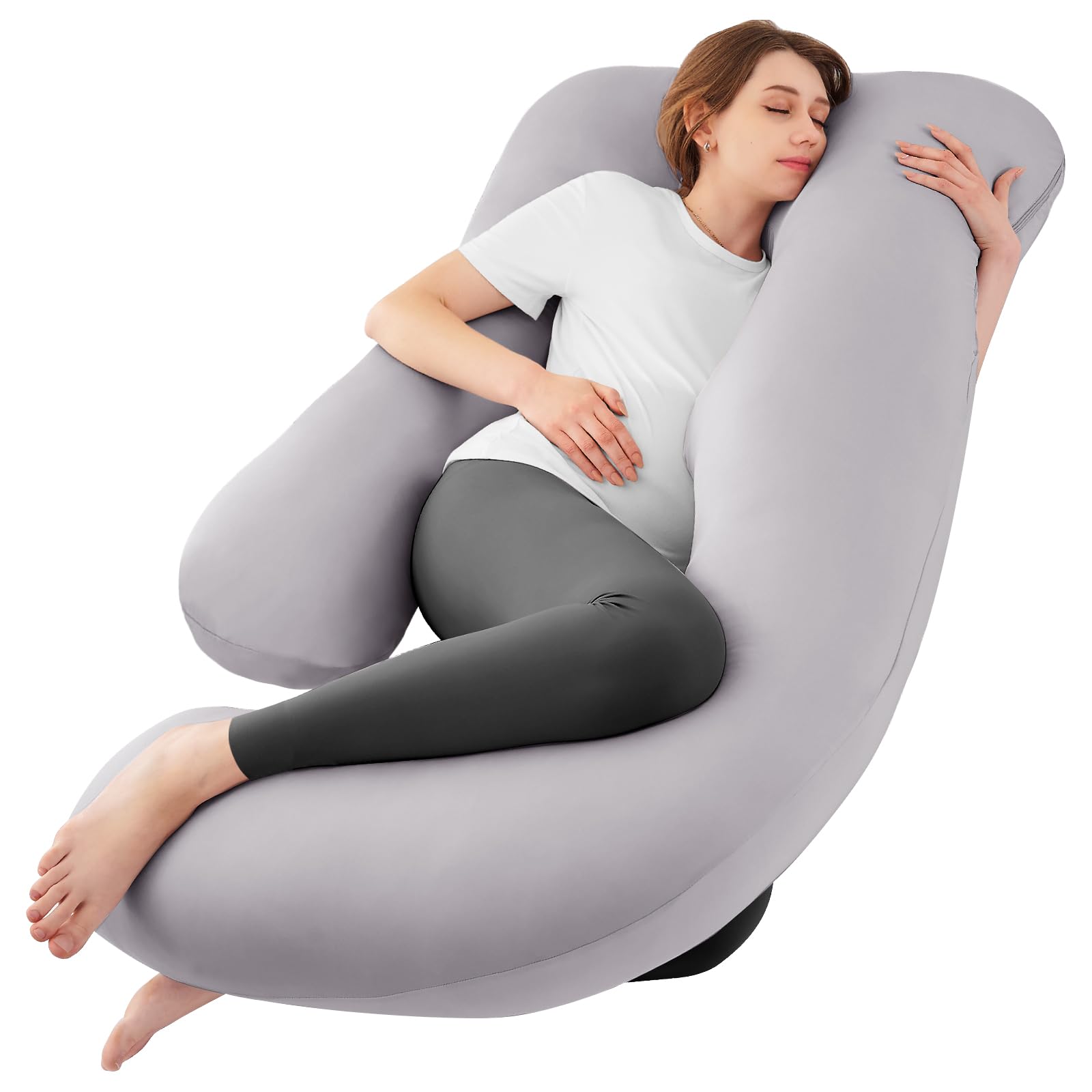 Sasttie Cooling Pregnancy Pillows for Sleeping, 57'' Full Body Pillow | Light Gr