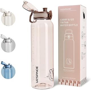 UZSPACE Water Bottle 1l with Handle, Tritan Drinks Bottle, Oak Brown