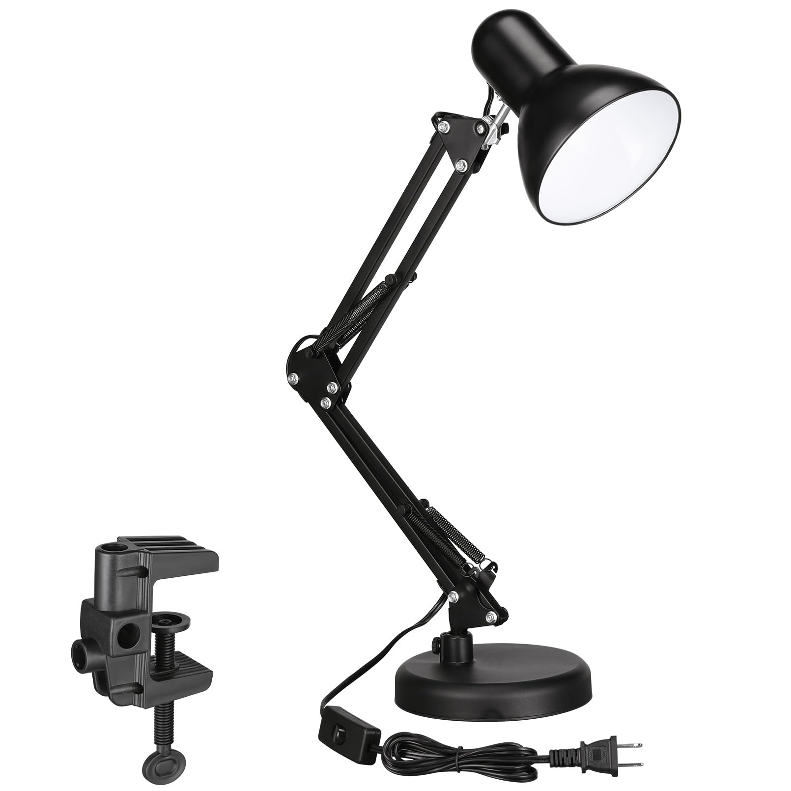 TORCHSTAR Metal Desk Lamp, Adjustable Swing Arm, E26, Black | Architect Goosenec