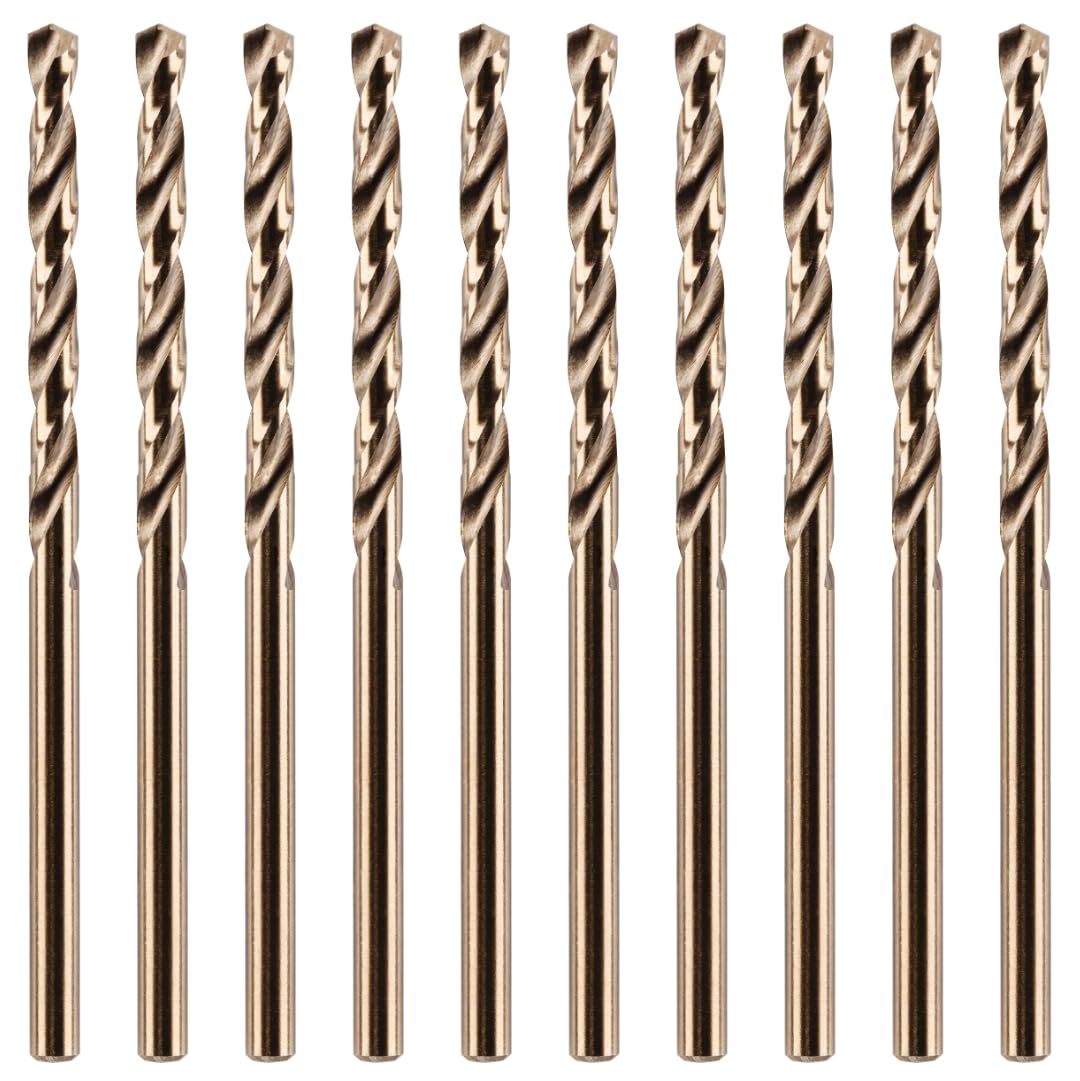 Rennie Tools - Box of 10 x 3mm HSS Gold Cobalt Jobber Drill Bit Set For Stainles