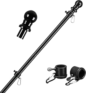 Flag Pole for Outside House, 1" Dia , 2 Tangle Free Rings,Heavy Duty Metal | Heavy Duty 0.8 Mm Wall, 5ft Adjustable, Non Tangle Rings, Fits 2x3/3x5/4x6 FT Flags,Bracket Not Included,Black