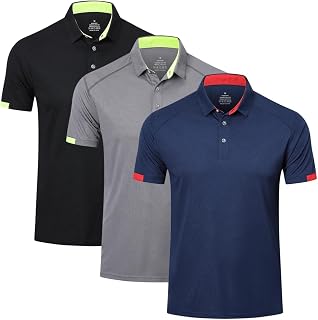 HUAKANG 3 Pack Mens Polo Shirts Quick Dry Breathable Golf Short Sleeve Tops | Sports Running Gym Workout Tennis Tee Lightweight Wicking Polo T Shirts