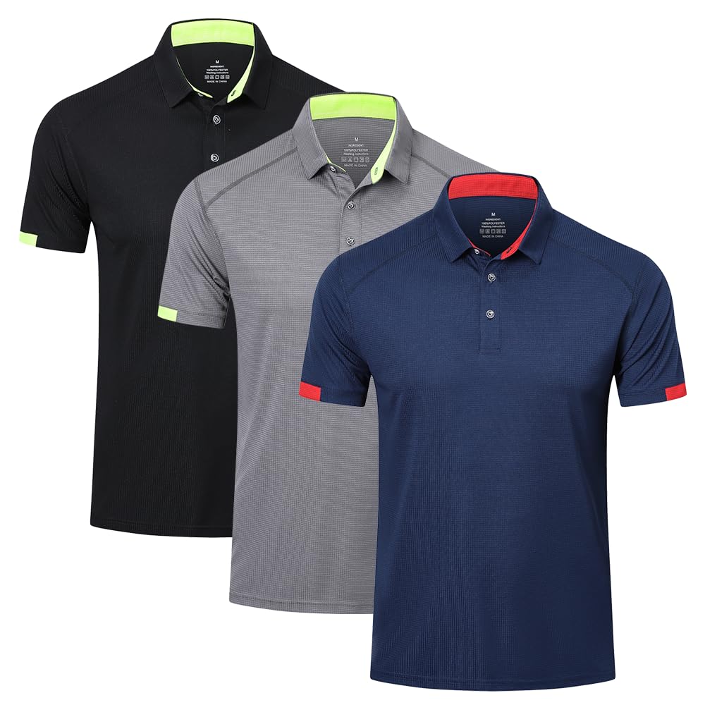 HUAKANG 3 Pack Mens Polo Shirts Quick Dry Breathable Golf Short Sleeve Tops | Sp