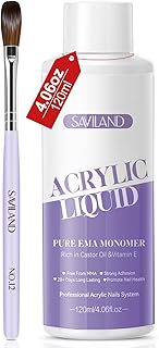 SAVILAND Low Odor Monomer Acrylic Nail Liquid, 4 oz | Non-Yellowing Monomer, With #12 Nail Brush, For Acrylic Powder Application, Beginners At-Home DIY & Professional Salon Use
