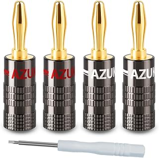 Banana Plug [Set of 4] 24K Gold Plated for Audio 12AWG to 18AWG Speaker