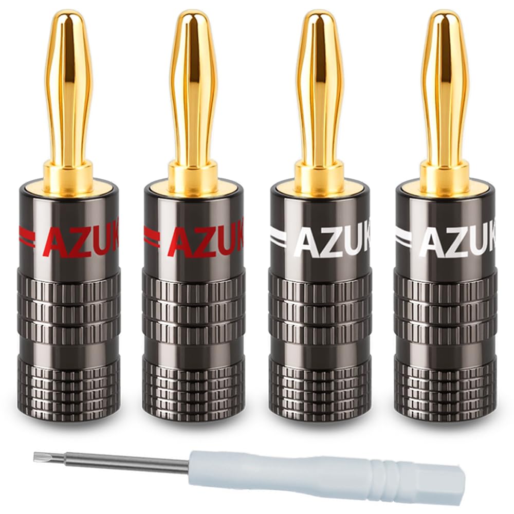 Banana Plug [Set of 4] 24K Gold Plated for Audio 12AWG to 18AWG Speaker