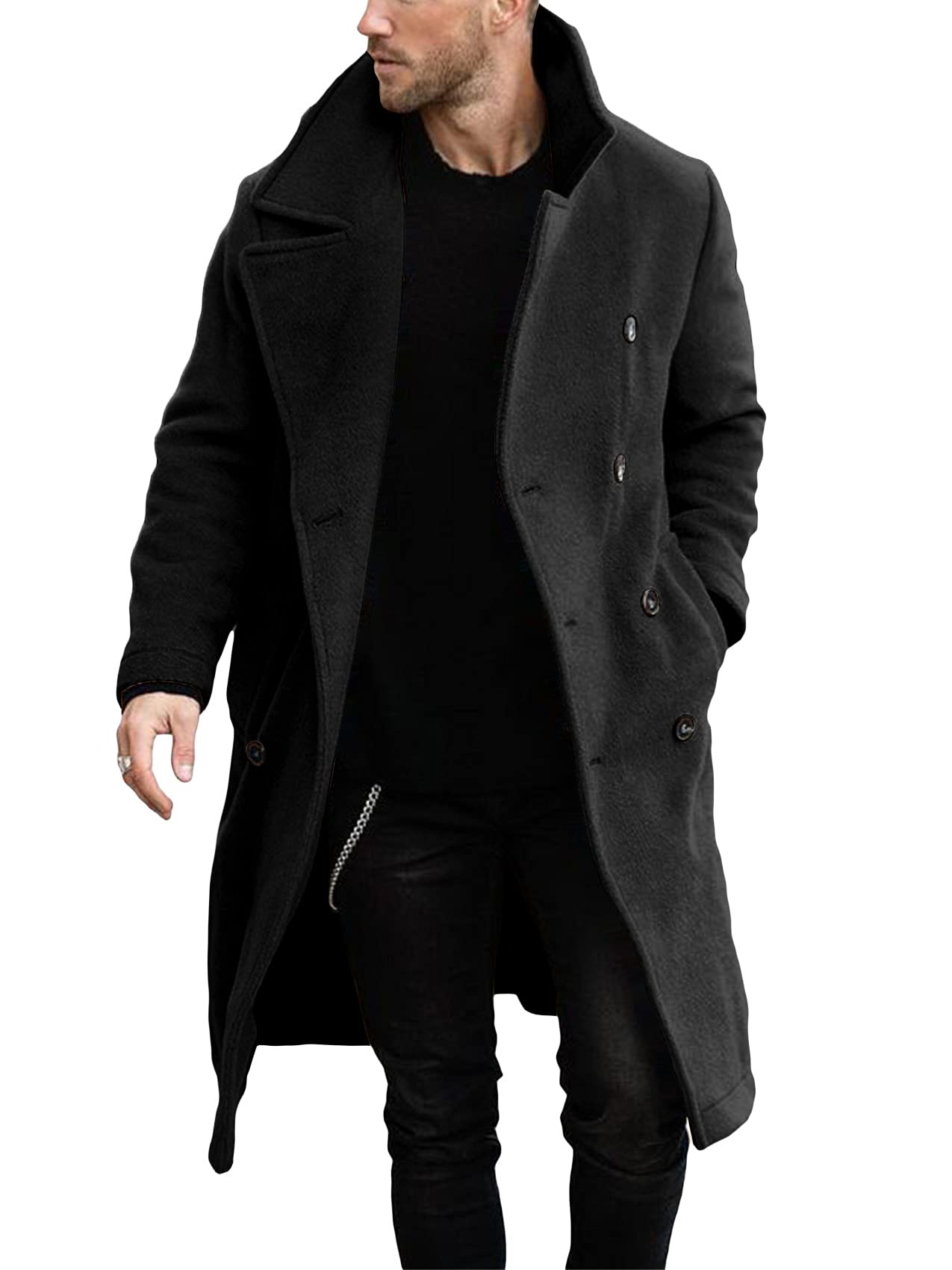 Mens Double Breasted Trench Coat Business Casual Winter Overcoats
