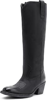 Jeossy Women's Knee High Western Boots, Square Toe Low Block Heel