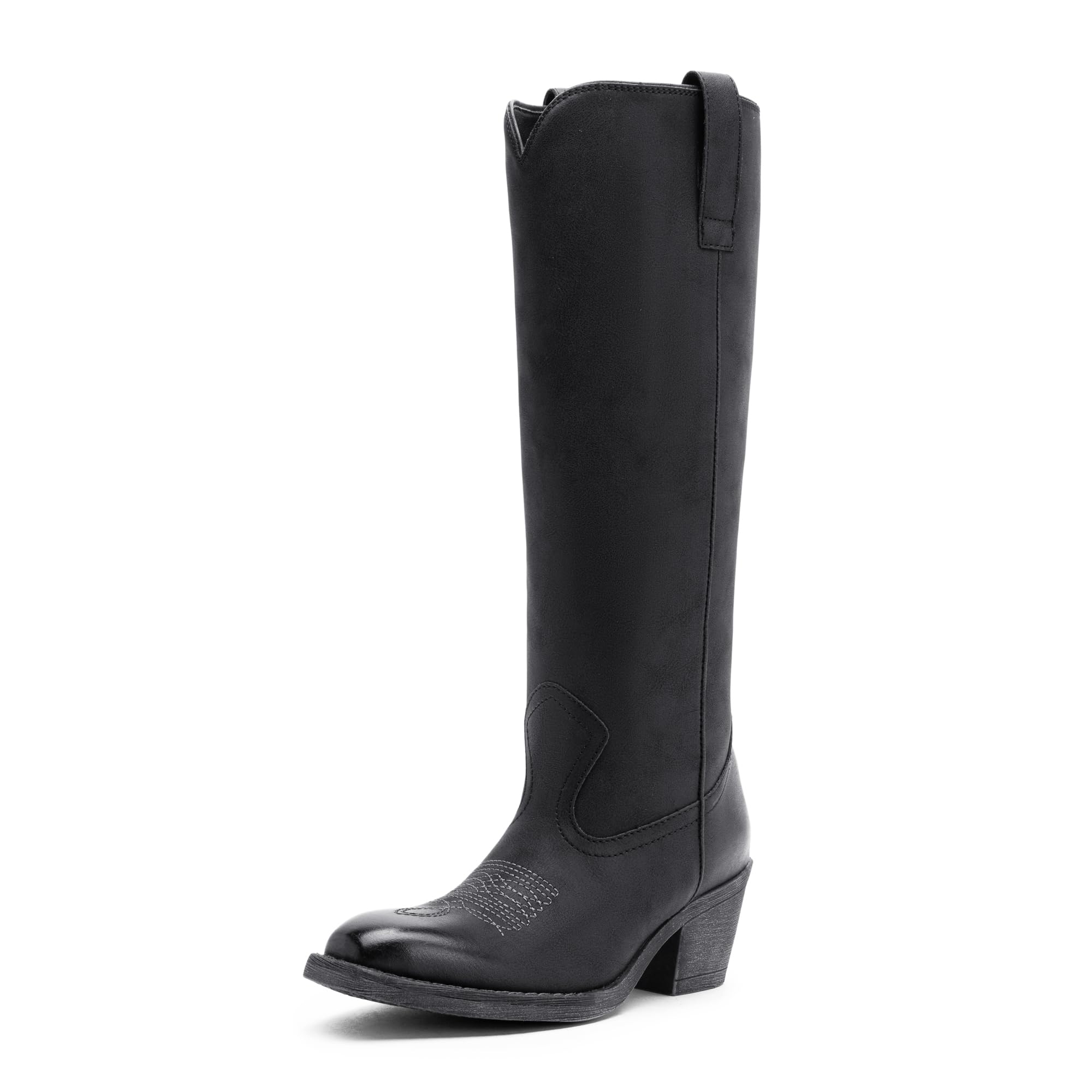 Jeossy Women's Knee High Western Boots, Square Toe Low Block Heel