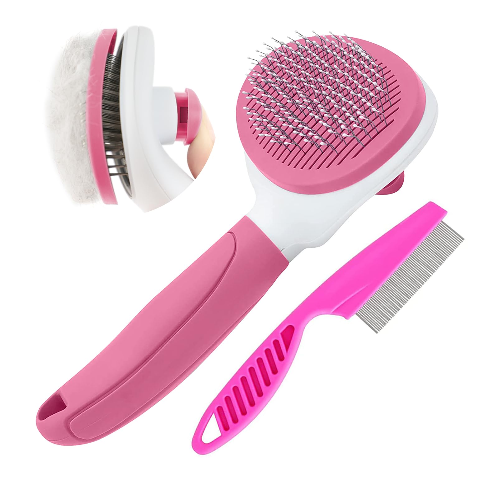 Cat Brushes for Indoor Cats, Dog Brush for Shedding with Metal Cat Comb, Self Cl