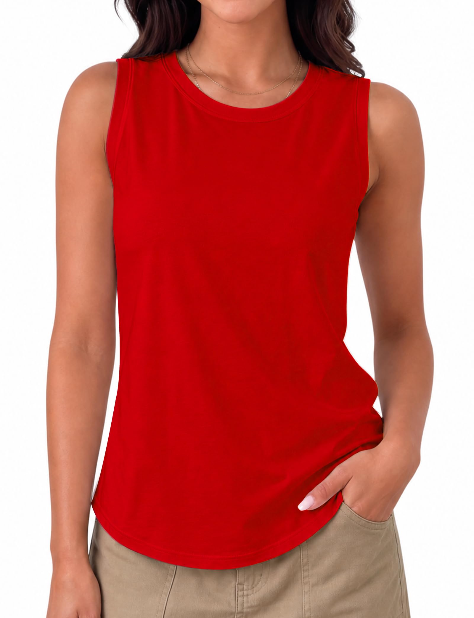 AURUZA Womens Tank Tops Crew Neck Sleeveless Longline Loose Fit Flowy Basic Summ