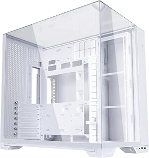 Lian Li O11 Vision Compact ATX PC Case, Back-Connect, White (O11VPW) | Compact dual-chamber case with three-panel glass, back-connect support, hidden AIO tube routing and included 360mm top mesh.