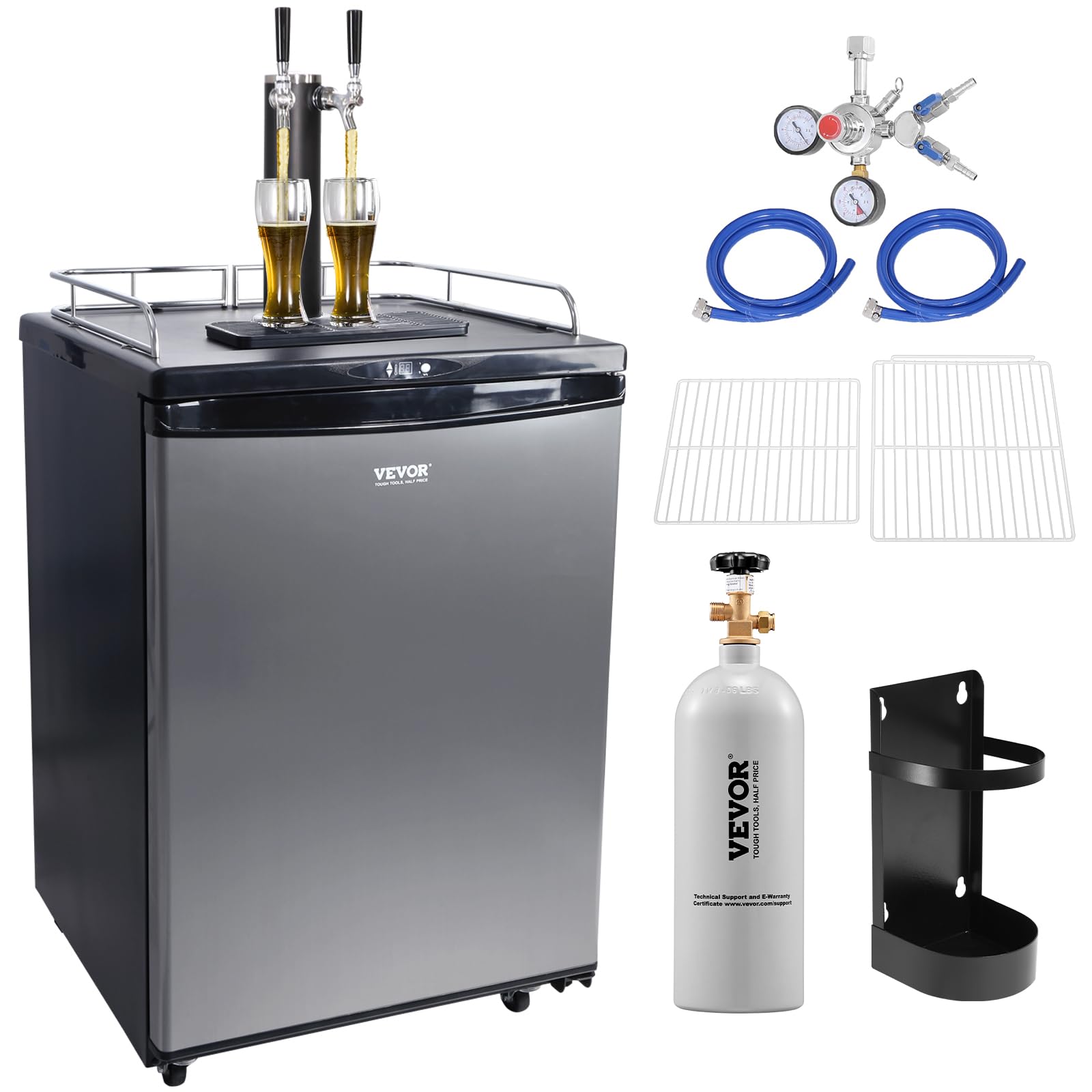 VEVOR Beer Kegerator, Dual Tap Draft Beer Dispenser, Full Size Keg Refrigerator 